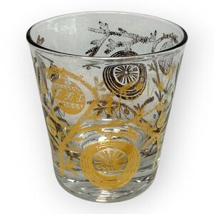 (1) VTG Gold Xmas Ornament Double Old Fashioned Glass 4" MCM Barware Replacement
